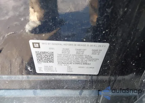 2021 Chevrolet Equinox Awd Lt from USA, damaged, VIN 3GNAXUEV2MS149611